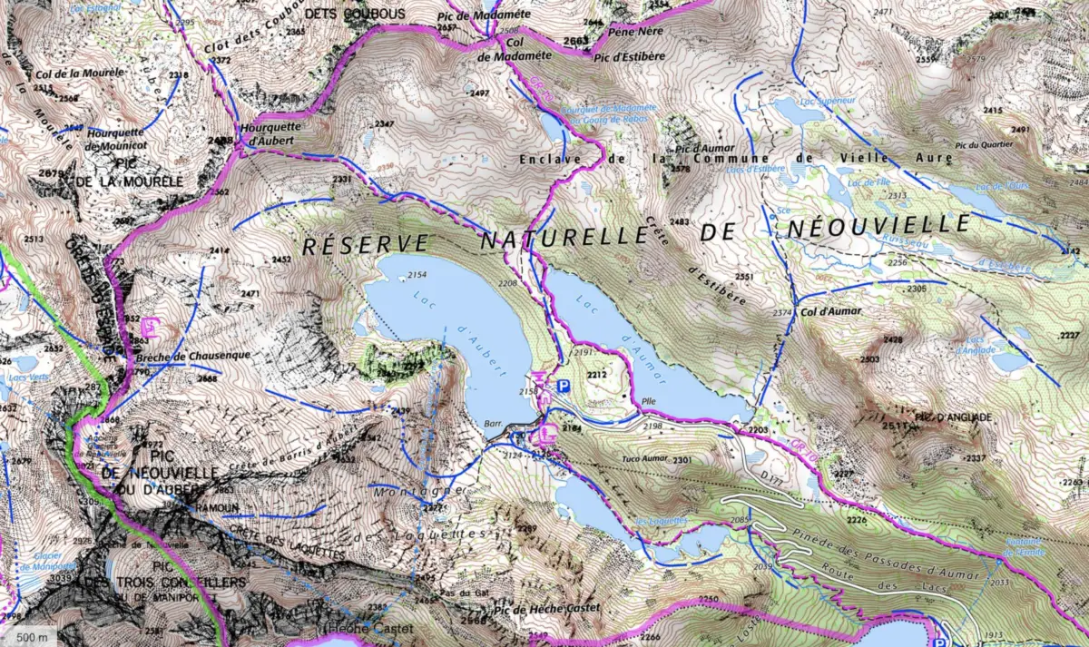Bivouac dans les pyrénées : carte de la réserve naturelle du néouvielle