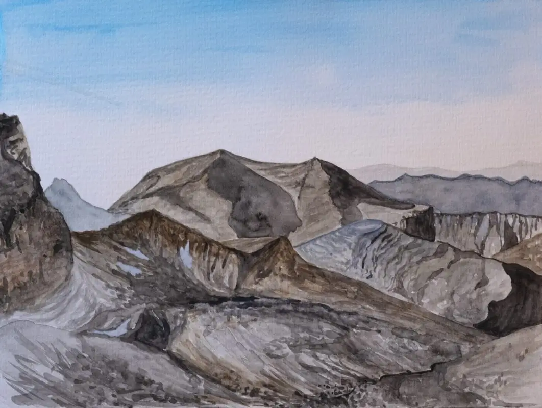 Randonnée de la Brèche de Roland, peinture à l'aquarelle de la vue sur le canyon d'Ordesa